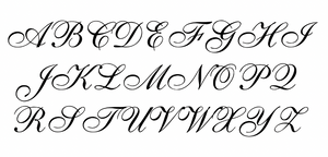 Calligraphic alphabet letters on a white background