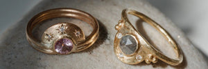 A picture of Leia Zumbro's unique gemstone engagement rings